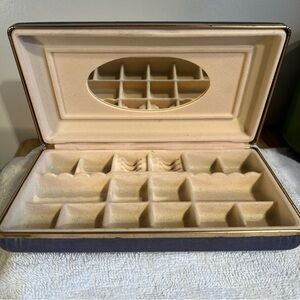 Vintage Jewelry Clam Shell Blue Box Tons of Compartments w/ Mirror Travel